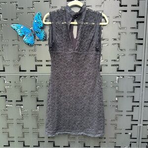 Bebe size L, lace mini dress in black, stretch sleeveless high neck